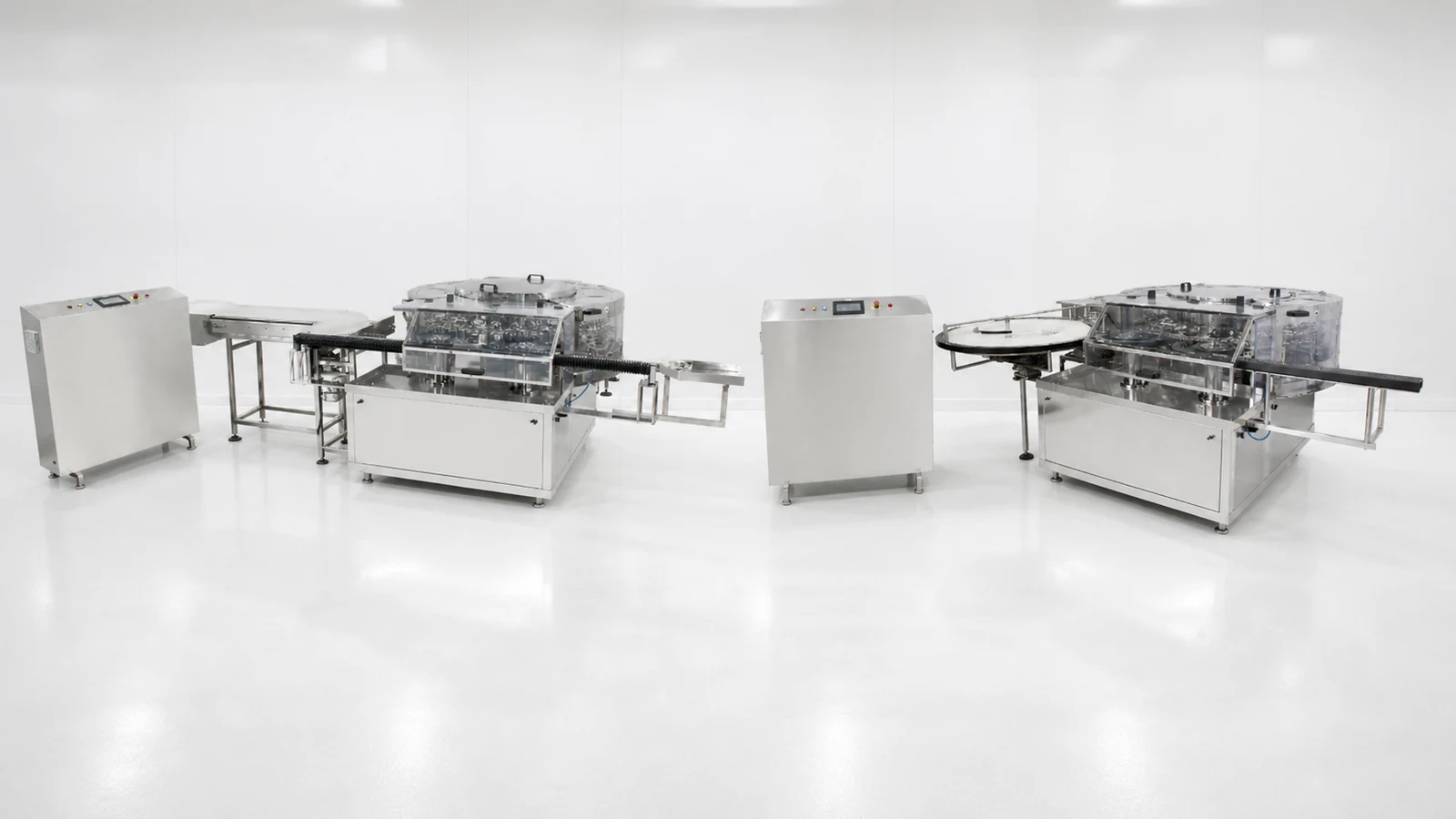Illustrative cleanroom comparison of an ampoule washing machine and a vial washing machine