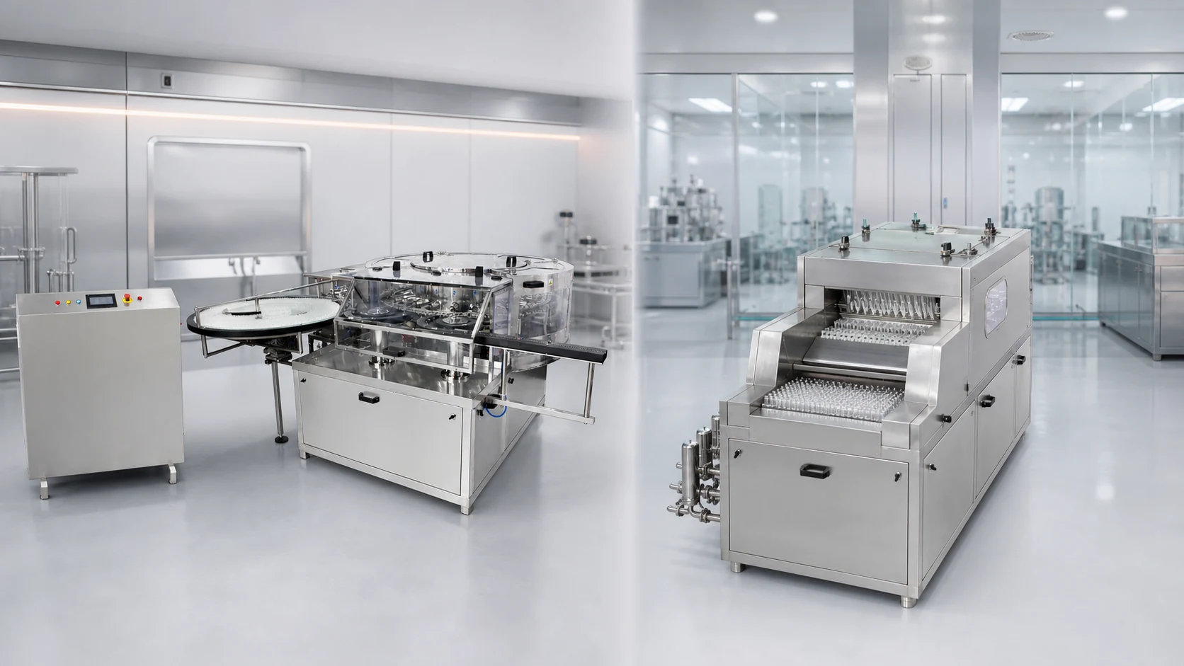 Rotary gripper and linear tunnel vial washing machine comparison