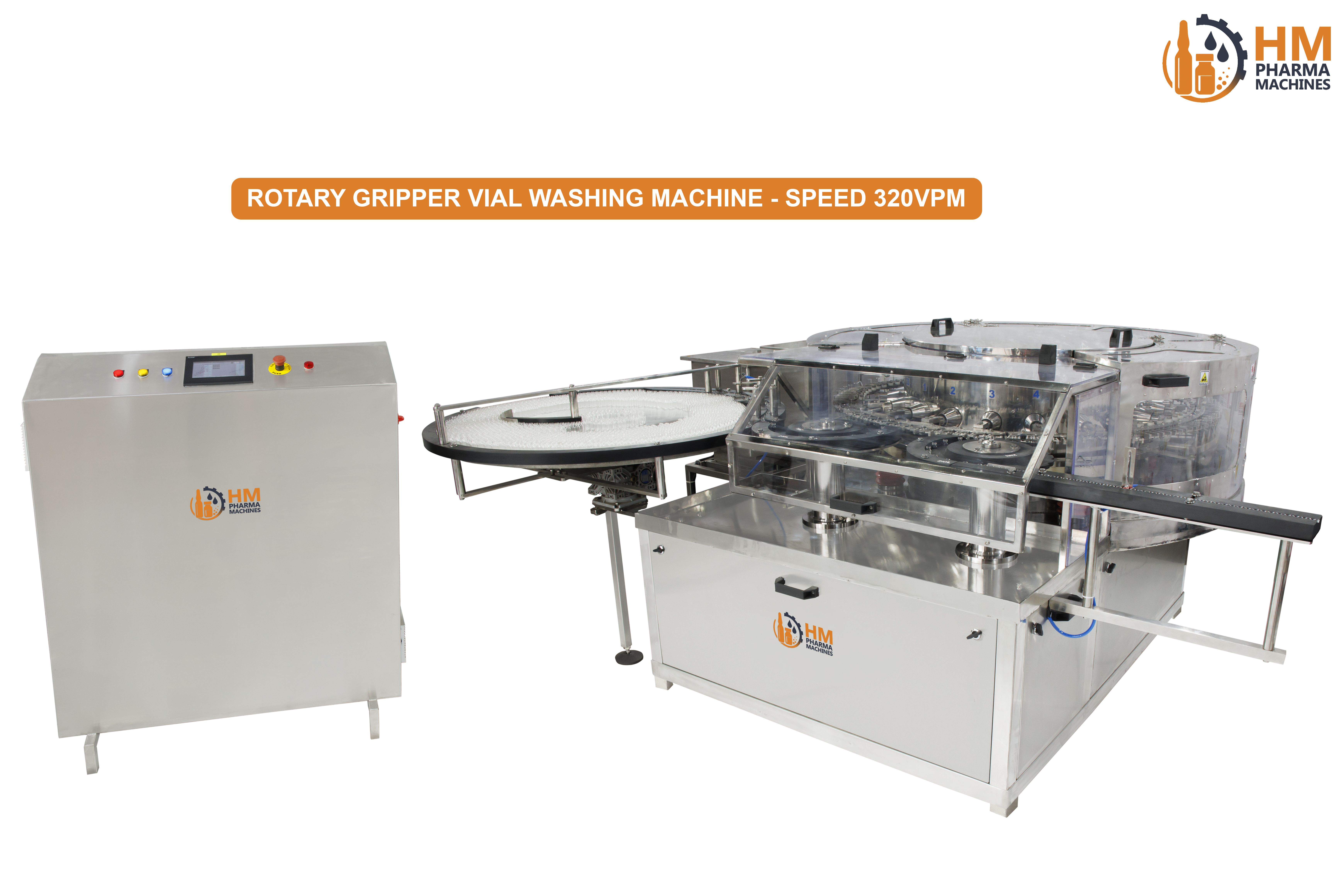 Rotary gripper vial washing machine manufactured by H M Pharma Machines